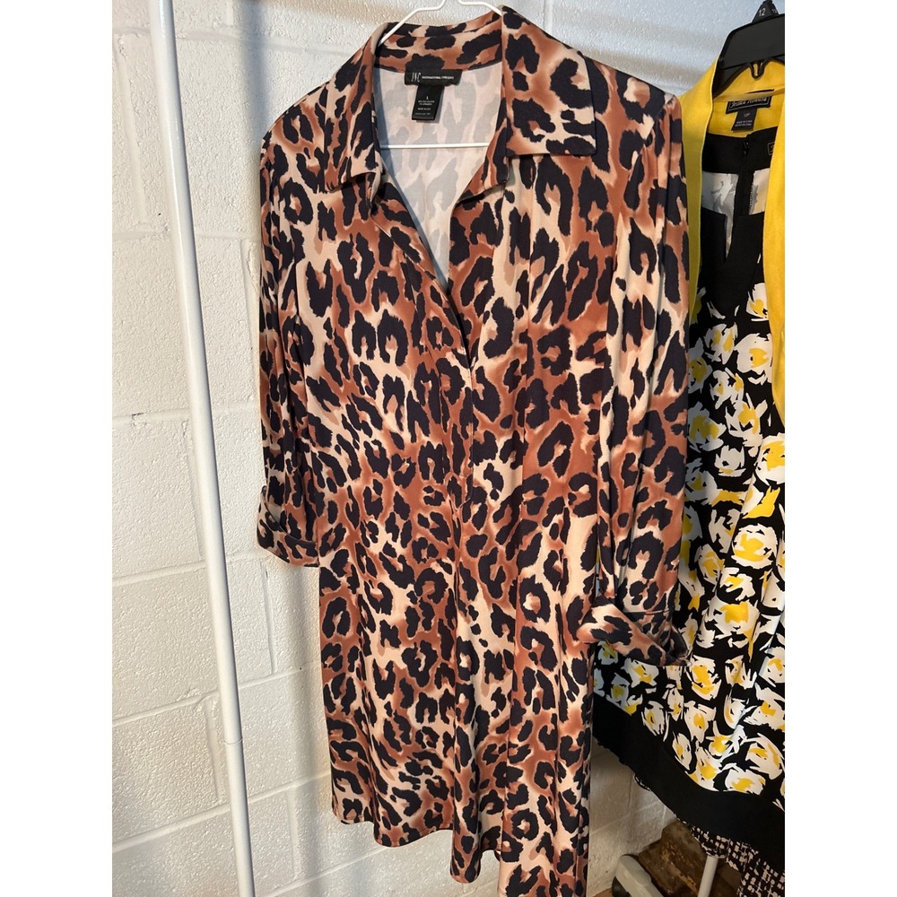 INC International Concepts Leopard Print Shirt Dress Brown Tan Black Large